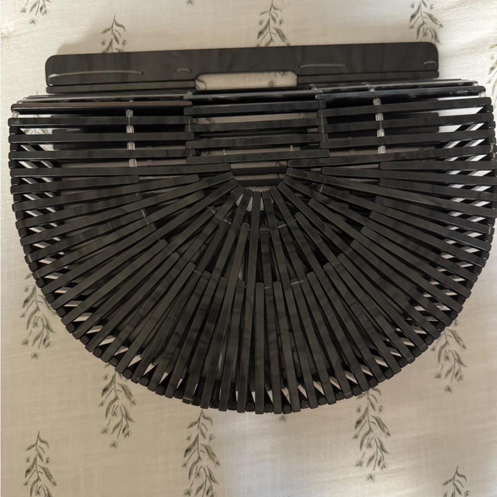 Black Bamboo Half-Moon Handbag